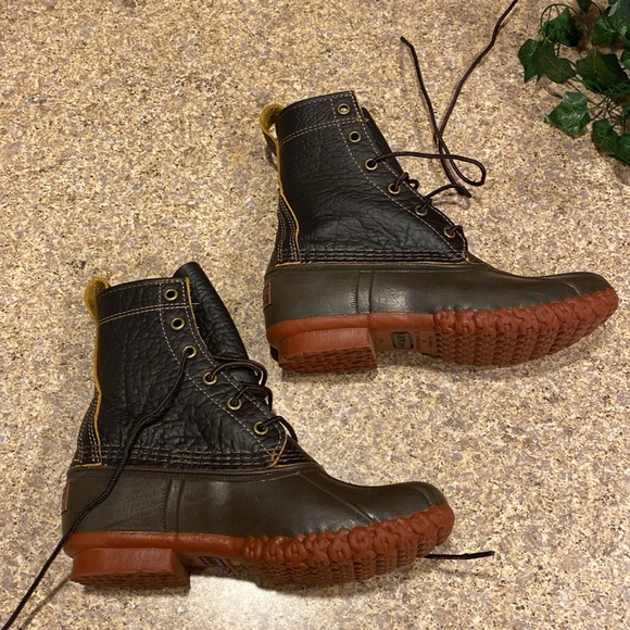 🔥Flash Sale🔥L.L. Bean Boots 8” Bison Leather Rubber Dk Brown Red 6M 274563 Duck - Picture 5 of 17